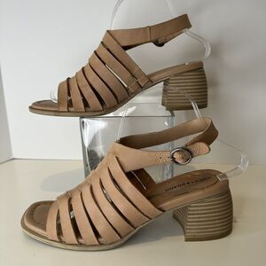 Lucky Brand Jacina Block Heel Sandals Sling Back Women's 7.5 Sand/Beige Leather